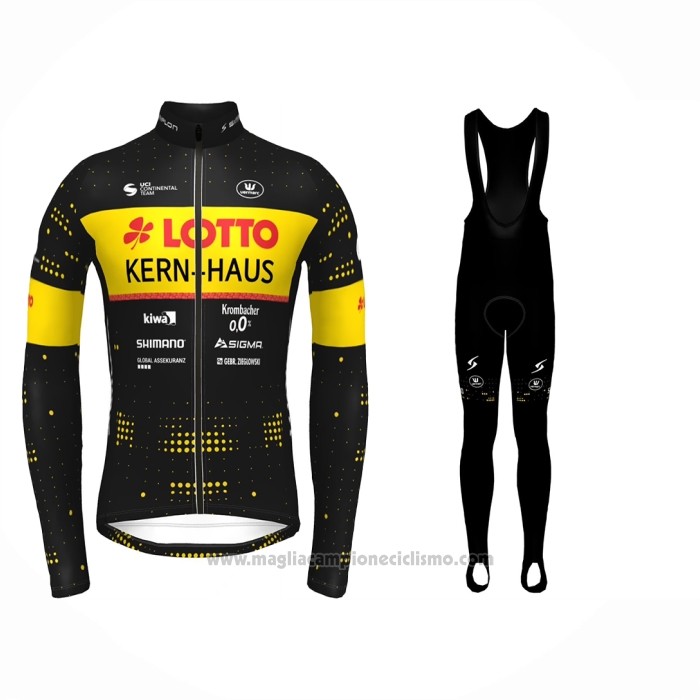 2022 Abbigliamento Ciclismo Lotto Soudal Giallo Nero Manica Lunga e Salopette